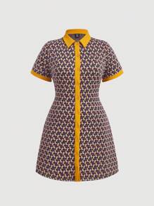 SHEIN MOD Plus Allover Print Contrast Trim Dress For Summer