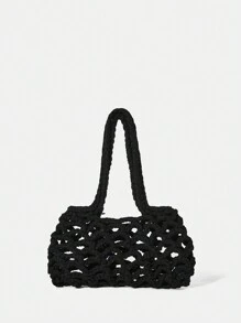 SHEIN VCAY Women's Woven Shoulder Bag, Simple & Fashionable & Versatile - Black - View 8