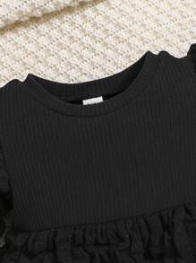 SHEIN Baby Girl Solid Puff Sleeve Peplum Top - Black - View 4