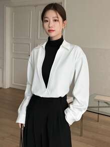 DAZY Camisa unicolor de hombros caídos - Blanco - Ver 6