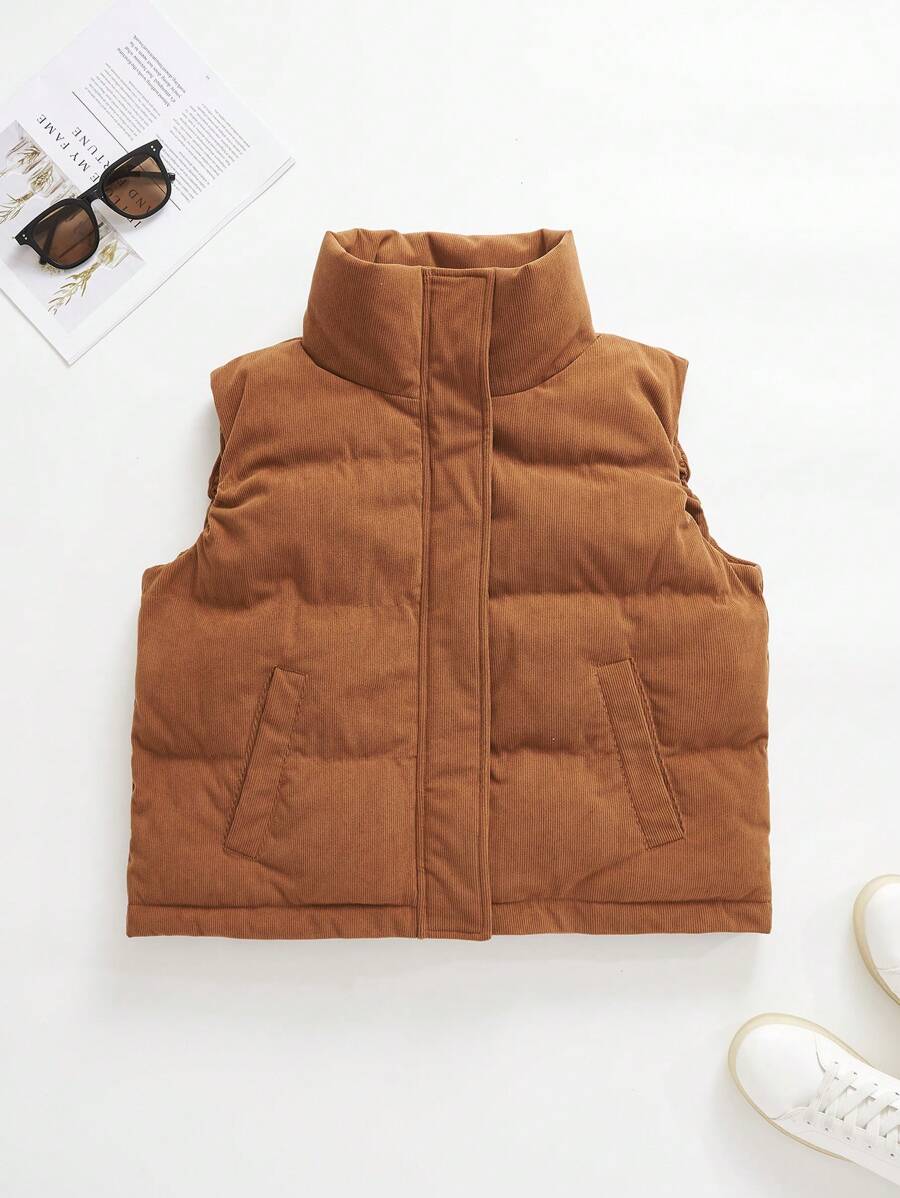 SHEIN LUNE 斜口袋拉链背心加厚棉服外套衣服冬季