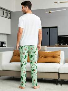 Men Cartoon & Letter Graphic PJ Set / Pajama Set