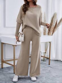Chiquease 蝙蝠袖毛衣和針織褲 - 卡其色 - 查看 5