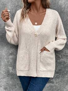 SHEIN LUNE Dual Pocket Drop Shoulder Cardigan - Apricot - View 1