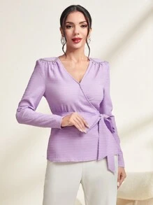 Modelyn 素色圍裹腰帶襯衫 - 淡紫色 - 查看 4