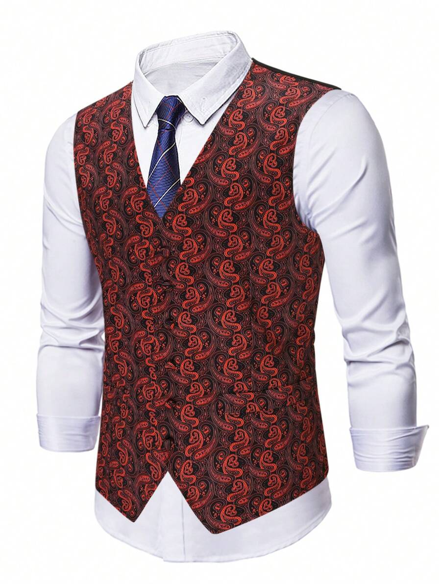 Manfinity Mode Men Plus 1pc Paisley Print Waistcoat - Multicolor - View 1