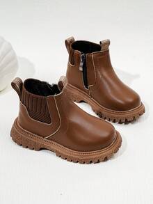 寶寶休閒短靴,時尚摩托車款式步行鞋 - 棕色 - 查看 4
