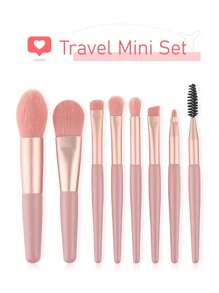 8pcs Portable Soft Makeup Brush Set For Eyeshadow, Foundation, Powder, Concealer, Lip & Blush Makeup - Pink - View 2