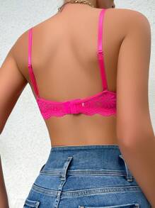 SHEIN Contrast Lace Underwire Bra - Hot Pink - View 2