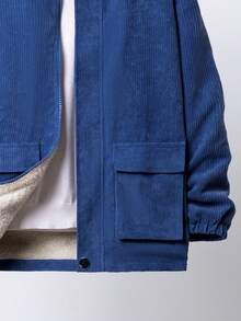 SHEIN 男大童翻蓋口袋毛絨內襯連帽燈芯絨大衣無毛衣 - 藍色 - 查看 7