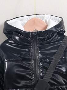 Young Boy Zip Up Hooded Padded Coat - Black - View 6