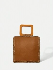 SHEIN VCAY 女士們簡約風&時尚PU皮革拼貼手拿包帶多功能設計 - 駝色 - 查看 2