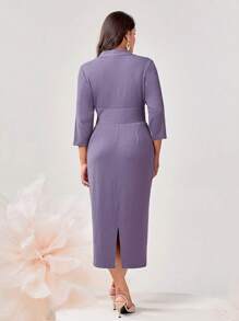 Modelyn Plus Button Front Bodycon Dress - Purple - View 2