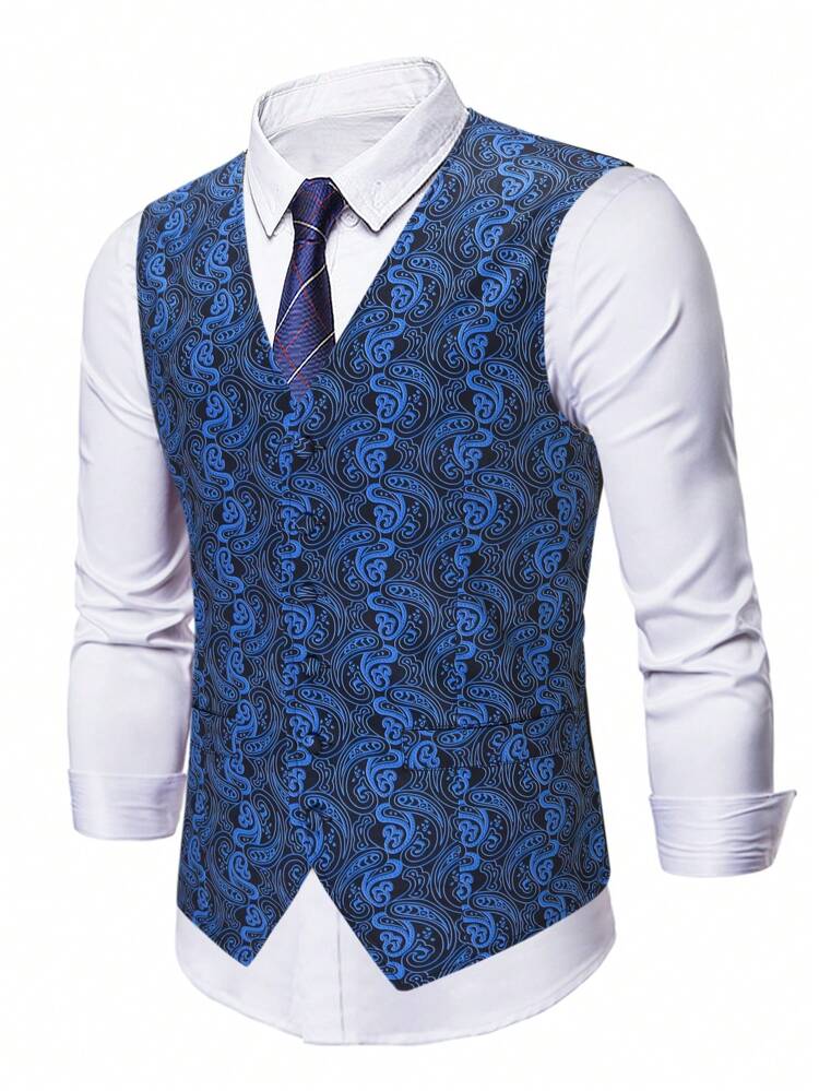 Men Plus Paisley Print Waistcoat Without Shirt