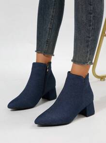 Women's Fashionable Solid Color Classic Boots With Side Zipper Design For Autumn/winter - Blue - View 1
