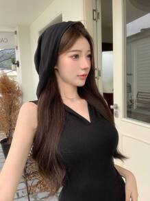 DAZY Solid V Neck Dress - Black - View 7