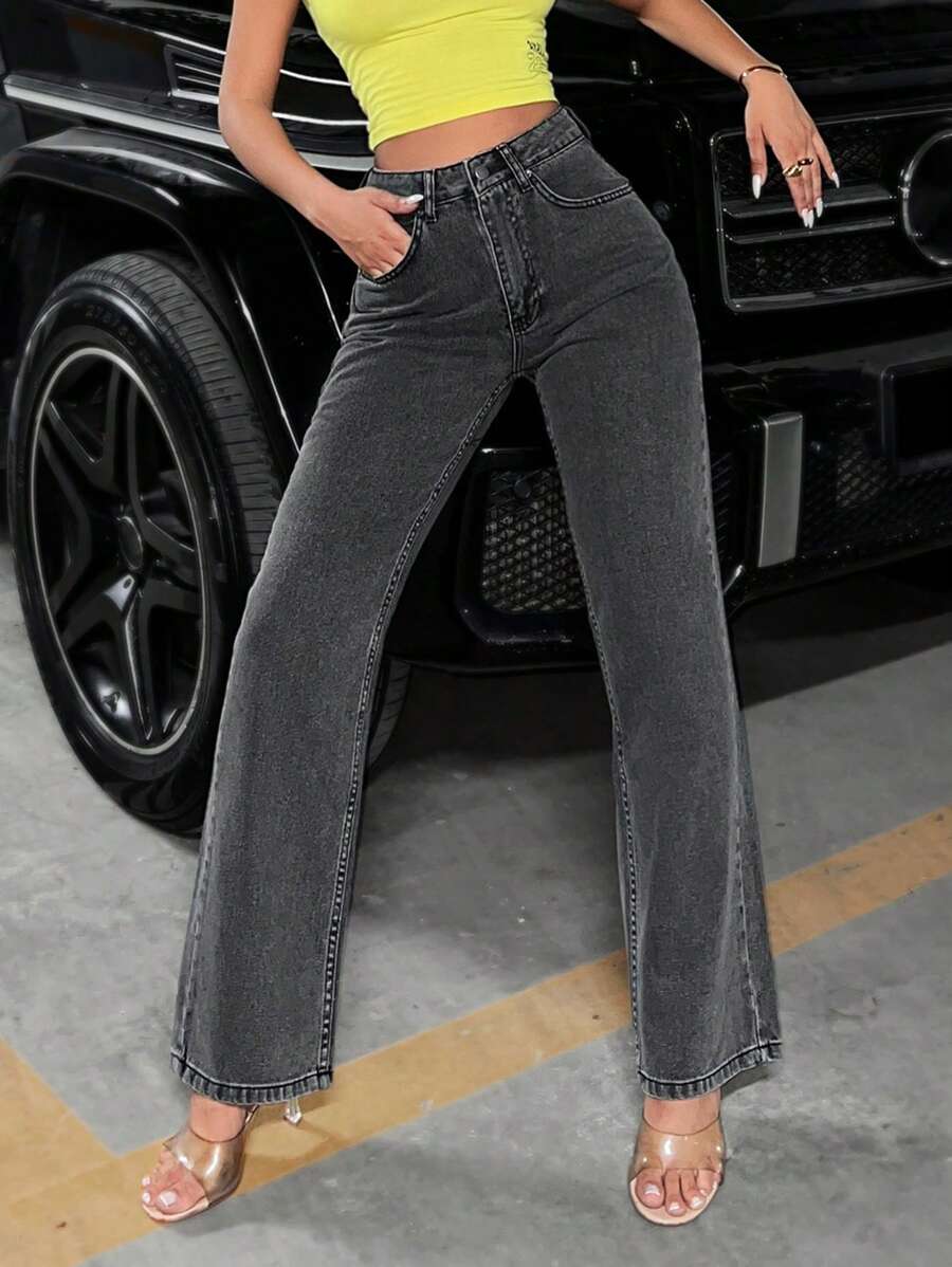 EURMUSE Casual Straight Leg Jeans - Black - View 1