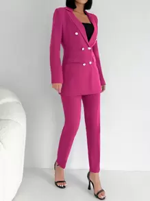 RueChic Double Breasted Blazer & Pants - Pink - View 5