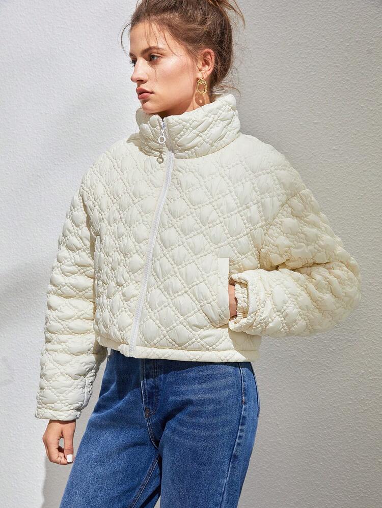 Zip Up Drop Shoulder Quilted Coat