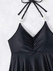 花卉印花褶皺領綁頸坦克泳衣 - 彩色 - 查看 8