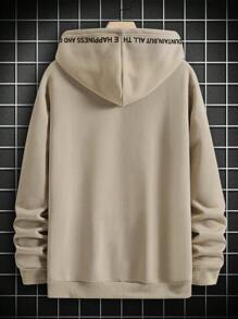 Manfinity Homme Nam Đồ họa Chữ cái Túi kangaroo Dây rút Ngoại cỡ Hoodie - Màu Khaki - Xem 2