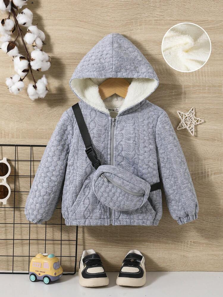 Baby Boy Zip Up Thermal Lined Hooded Coat With Bag