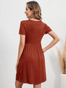 EMERY ROSE Solid A-line Dress - Redwood - View 2