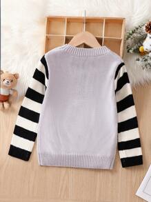 Young Boy Striped & Cartoon Pattern Sweater