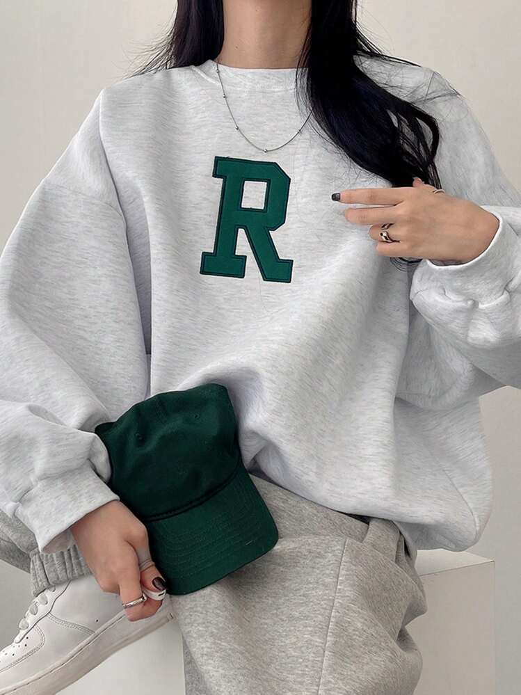 DAZY Letter Graphic Drop Shoulder Pullover,Long Sleeve Tops,Fall Clothes Sweatshirt