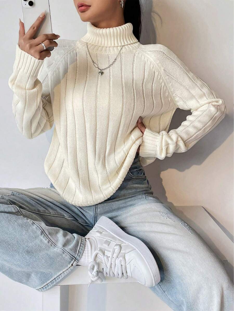 Flirla 高领插肩袖毛衣，长袖上衣