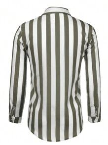 FEIAO 男士复古老钱风条纹沙滩衬衫休闲长袖衬衫四季皆宜 - 棕色 - 查看 2