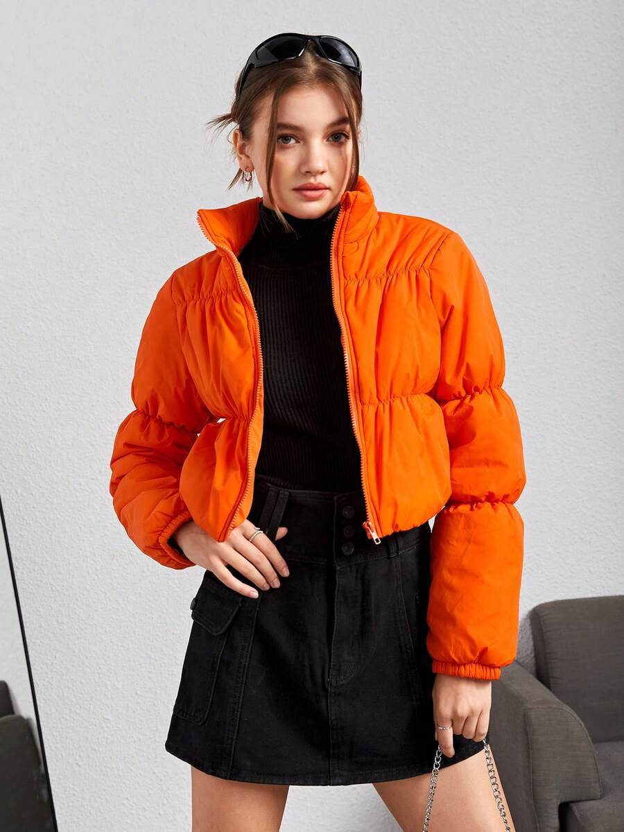 少女拉链夹棉大衣 - 橘色 - 查看 1