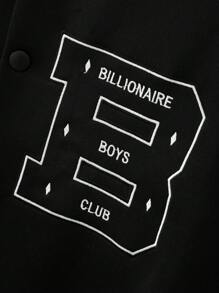 Manfinity Homme 男款寬大肩墊飛行外套,用字母刺繡和條紋修飾 - 黑色 - 查看 7