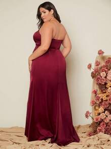 SHEIN Belle Burgundy Red Plus Split Thigh Bridesmaid Dress - Burgundy - View 2