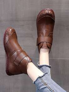 新款冬季媽媽鞋女士踝靴,防滑柔軟底部保暖毛絨靴