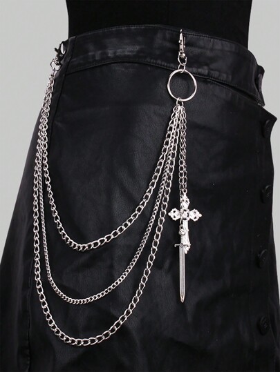 Goth 1pc Women Sword & Cross Decor Layered Trouser Chain