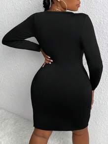Slaydiva Talla grande Vestido ajustado con estampado de coche y letra - Negro - Ver 2