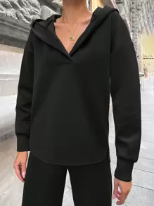 RueChic Drop Shoulder Hoodie & Sweatpants - Black - View 3