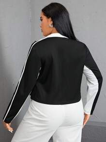 SHEIN EZwear 加字母圖案撞色側縫拉鍊夾克 - 黑與白 - 查看 2