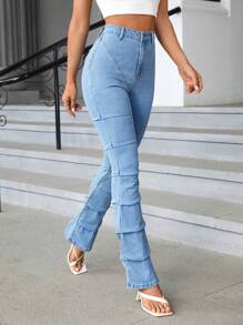 SHEIN Essnce Jeans de pierna amplia - Lavado ligero - Ver 1