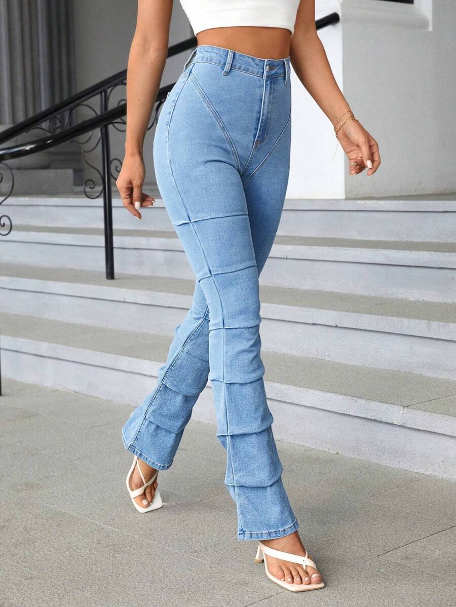 SHEIN Essnce Jeans de pierna amplia - Lavado ligero - Ver 1