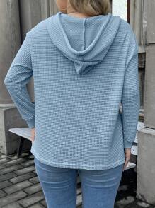 Calvaya Plus Half Button Drop Shoulder Drawstring Hoodie Graduation,Back To School Outfits,Graduation,Teacher Outfits For Women,Back To School Pullover Fall Outfit