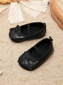 1雙經典黑色蝴蝶結裝飾休閒小女童'平底鞋 - 黑色 - 查看 3