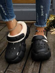 2023 Autumn New Style Women's Breathable Closed Toe Hollow Sandals With Thick Bottom, Slippers With Increased Wedge Heels, Non-Slip And Warm Slippers - Black - View 2