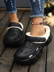 2023 Autumn New Style Women's Breathable Closed Toe Hollow Sandals With Thick Bottom, Slippers With Increased Wedge Heels, Non-Slip And Warm Slippers - Black - View 4