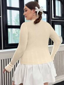 Flirla Plus Solid V Neck Sweater Knit Pullover Fall Winter Sweater - Apricot - View 2