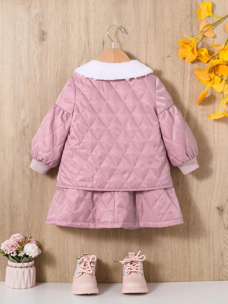Baby Girl Contrast Peter Pan Collar Lantern Sleeve Jacket & Dress