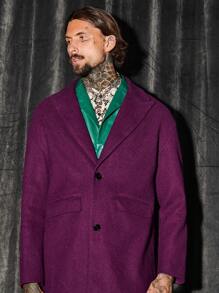 GENTILAND Men Lapel Neck Single Breasted Overcoat - Purple - View 6