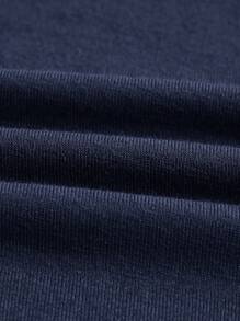 SHEIN BASICS Hơn Chất rắn Cổ v Đầm - Màu xanh hải quân - Xem 4