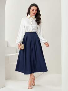 Modelyn 素色百褶半身裙 - 藏蓝色 - 查看 6